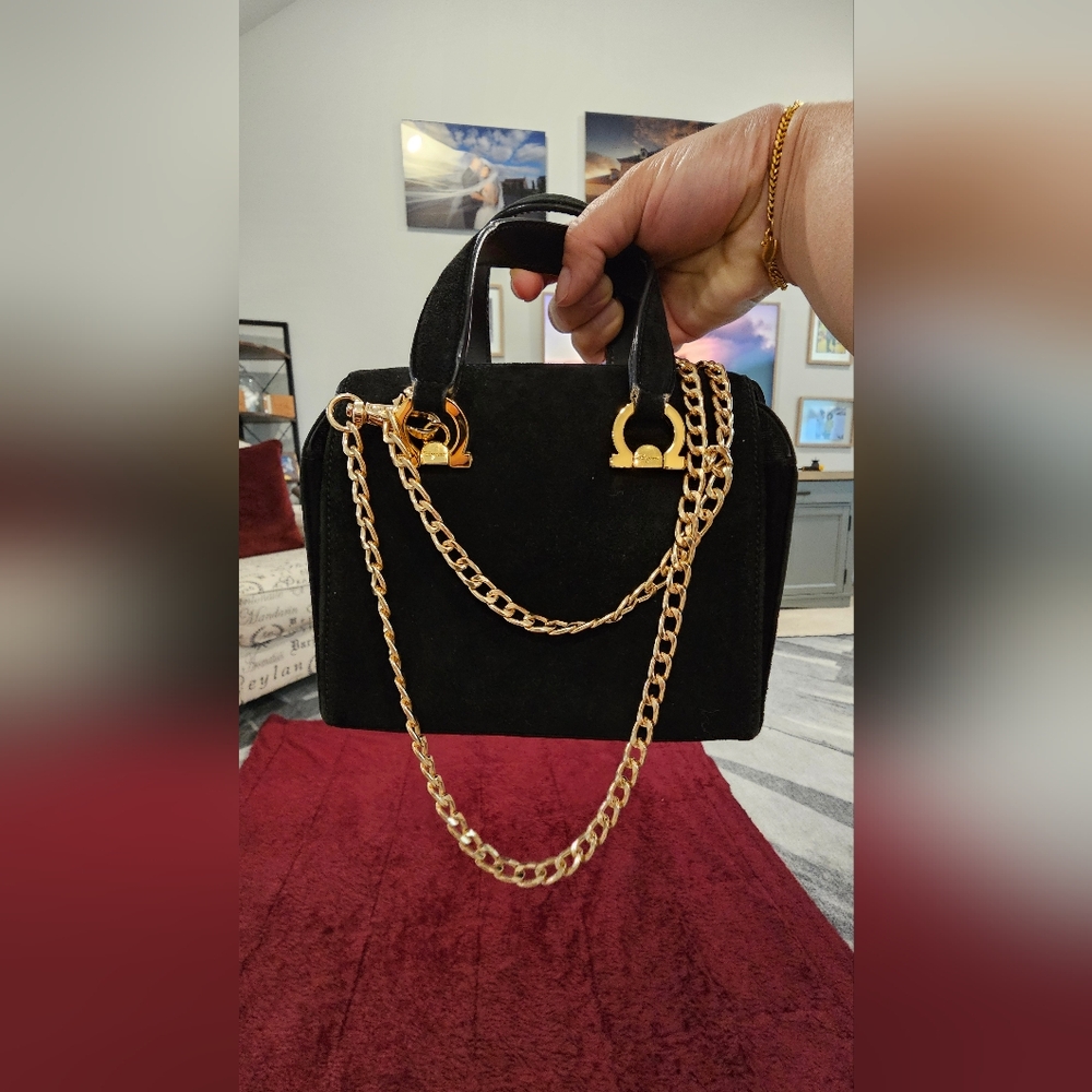 Salvatore Ferragamo Black Mini Bag with Gold Chain